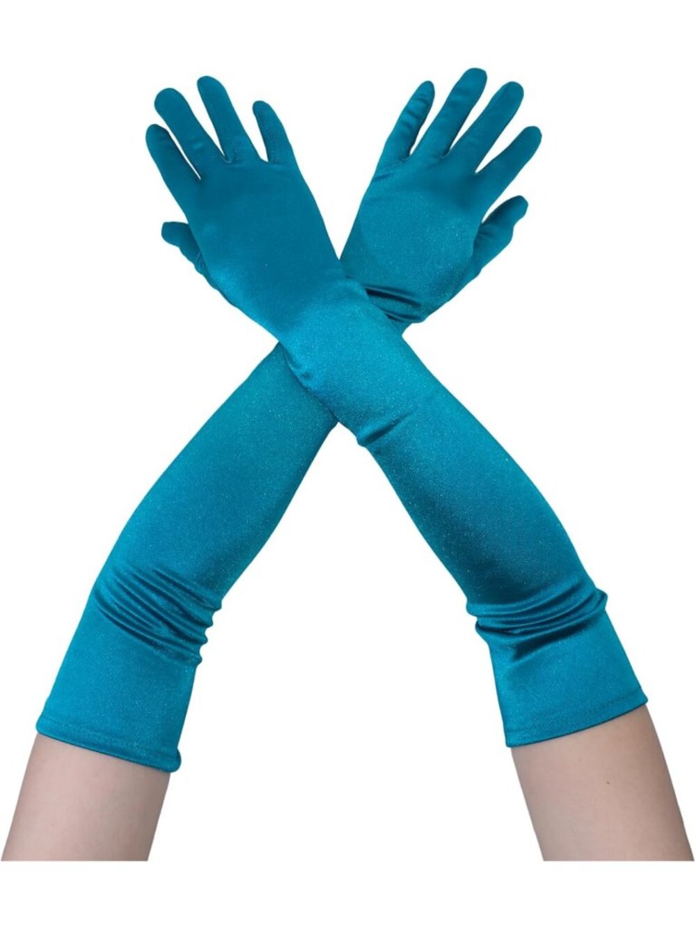 Women Teal Elbow Length 1920s Costume Halloween Long Opera Satin Gloves